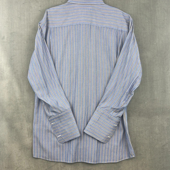 Paul Fredrick‎ Men’s LS Oxford Dress Shirt Blue Stripe Size 17-32 Trim Fit - Picture 7 of 10